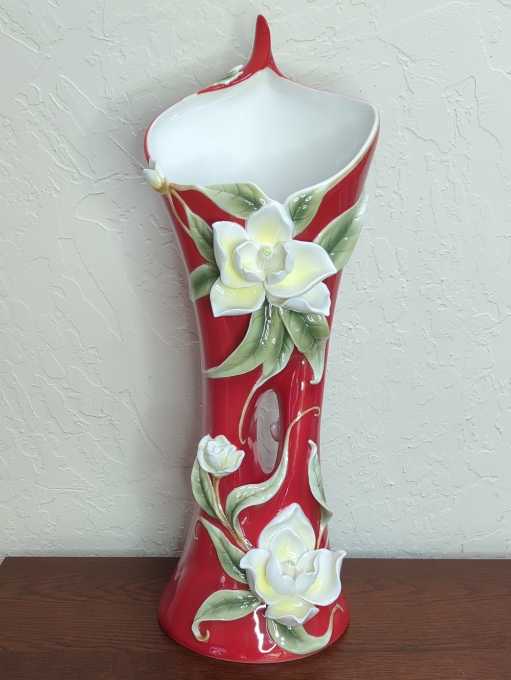Franz Collection Vintage Full Bloom Magnolia Limited Edition Red Vase